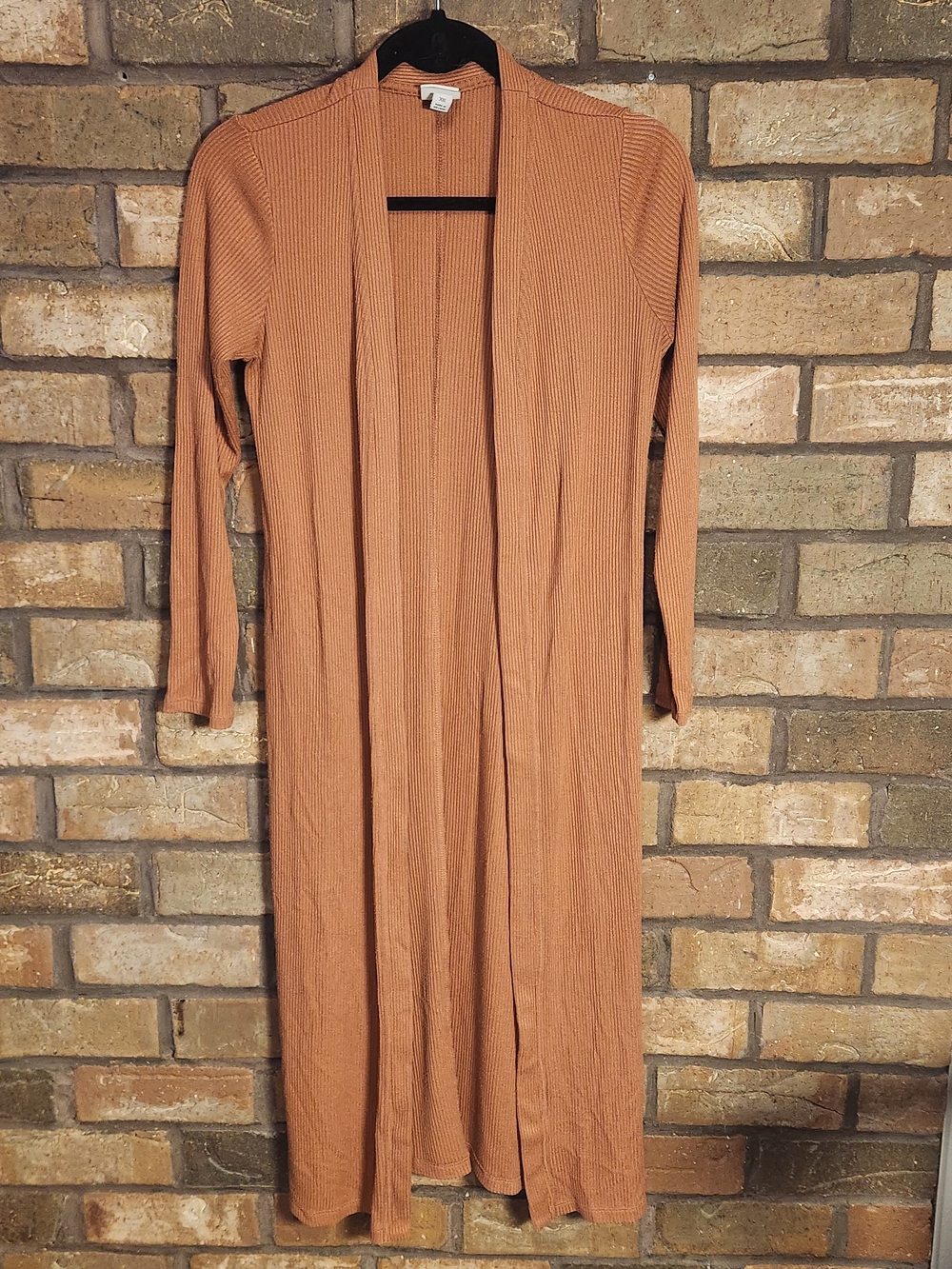 a new day Ribbed Long Sleeve Open-Front Maxi Dress - Camel/Tan
